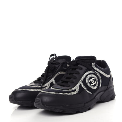 Chanel Lycra Fabric CC Sneakers 37 Black 3 of 10