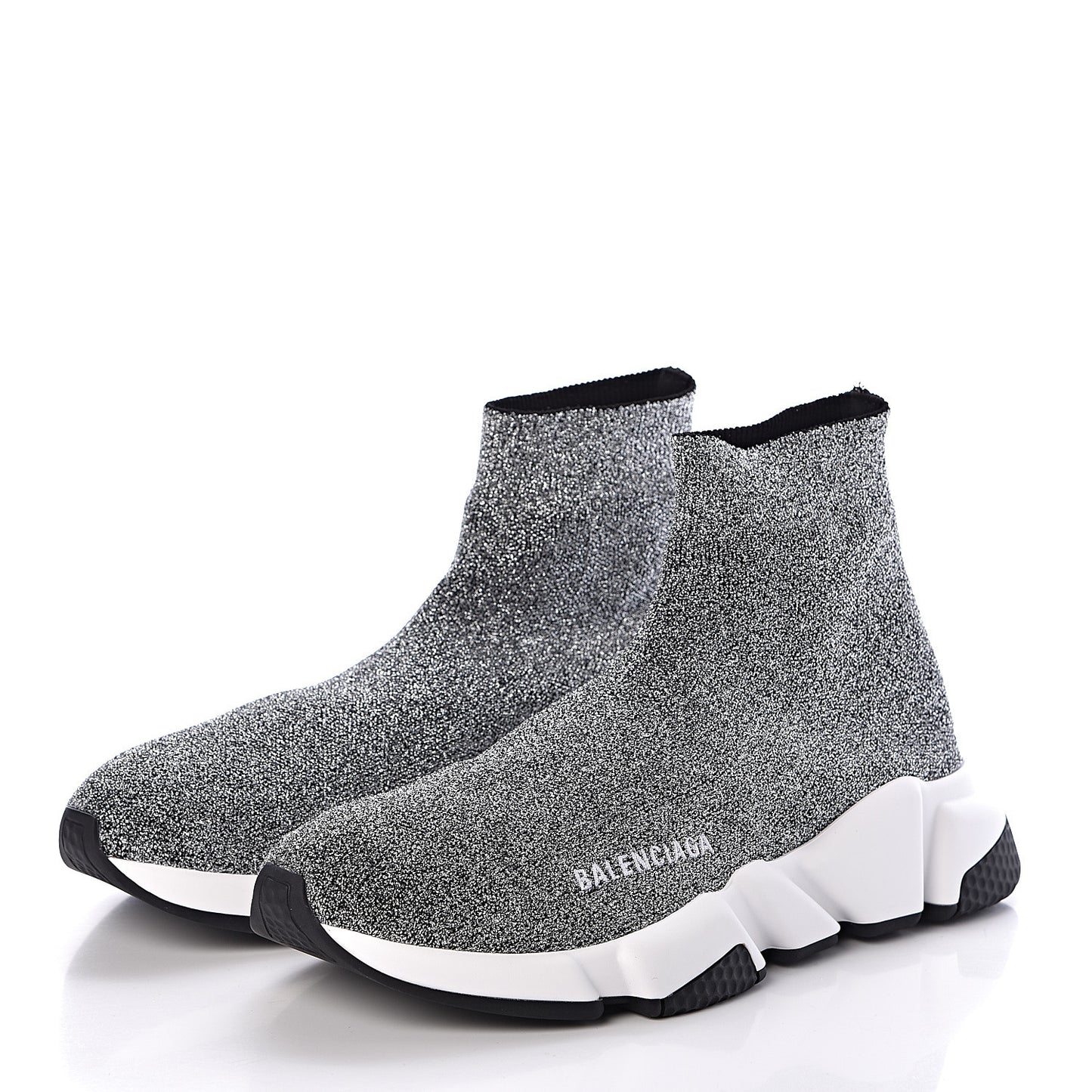 Laminated Knit Bi-Color Sole Womens Speed Sneakers 39 Silver White Black
