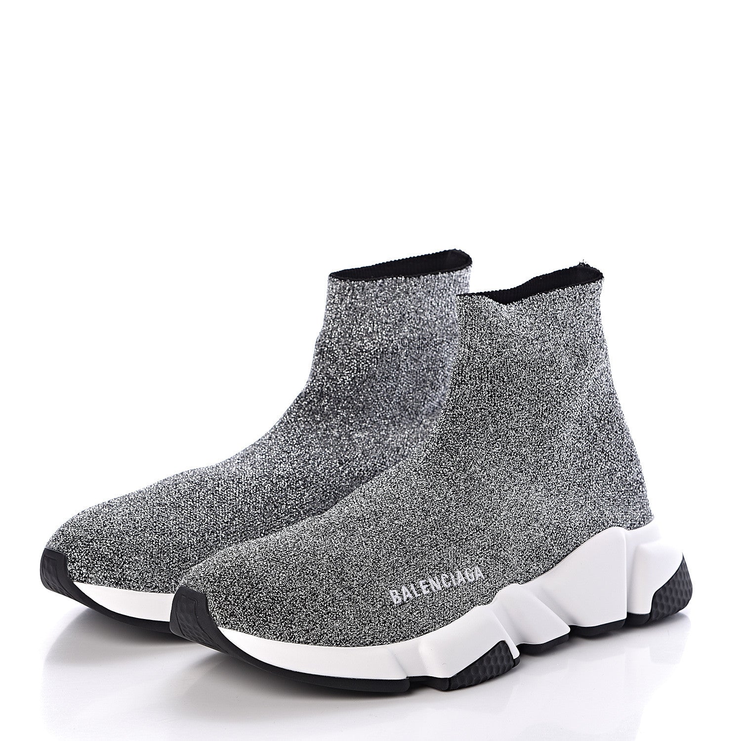 Balenciaga Laminated Knit Bi-Color Sole Womens Speed Sneakers 39 Silver White Black 3 of 7