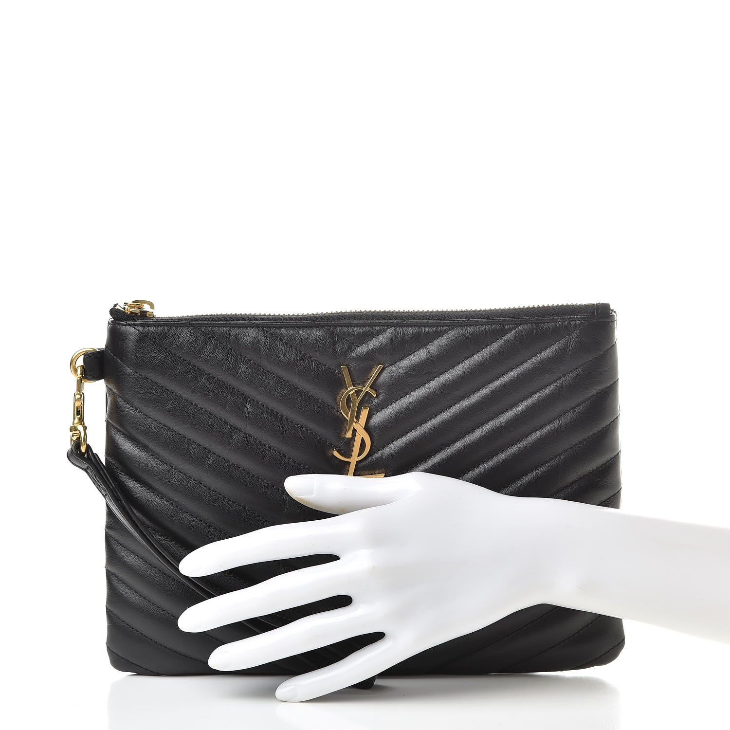 Saint Laurent Calfskin Matelasse Chevron Monogram A5 Wristlet Black 2 of 8