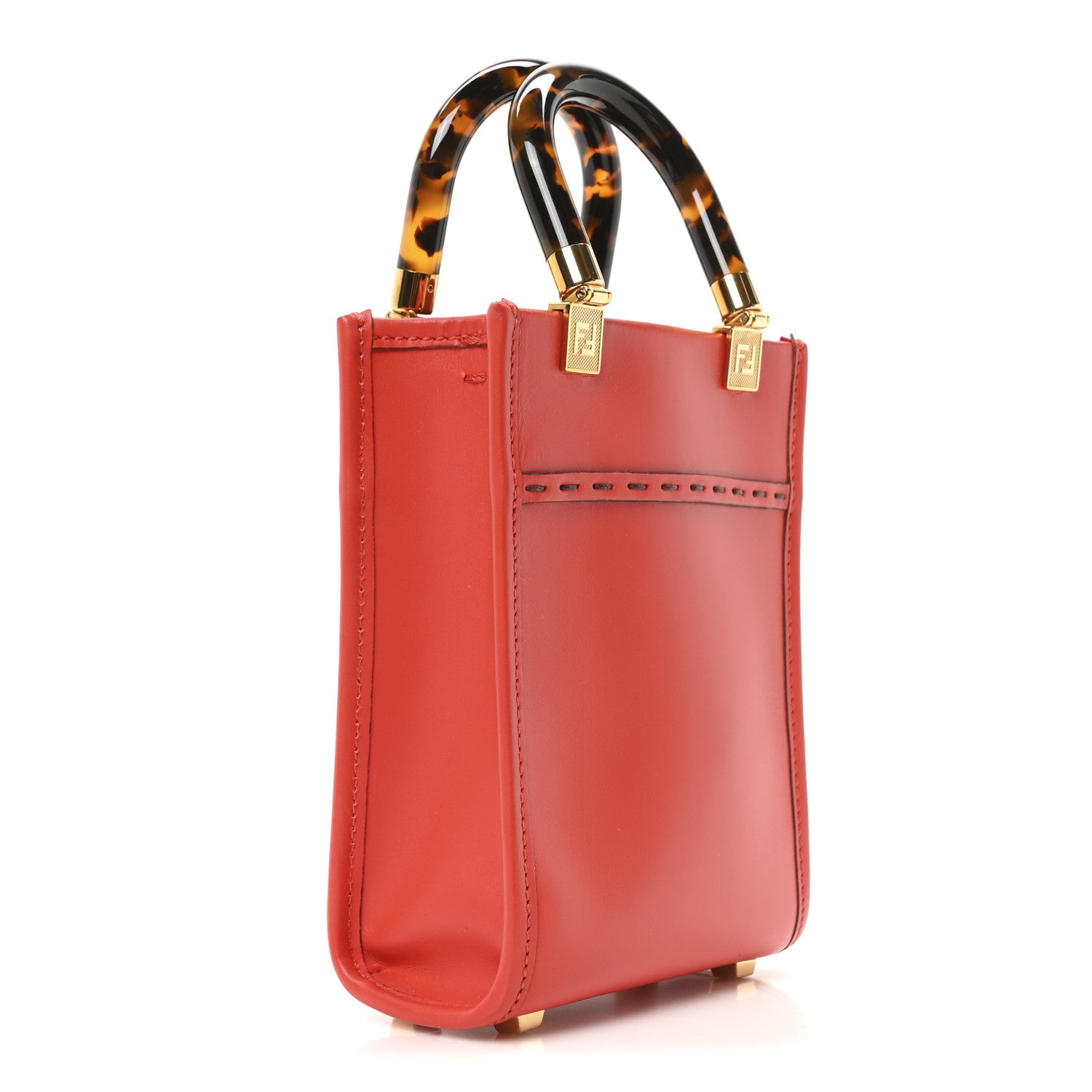 Fendi Vitello King Plexiglass Logo Embossed Mini Fendi Sunshine Shopper Tote Papavero 3 of 10