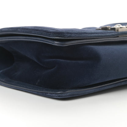 Chanel Velvet Tweed Quilted Medium Boy Flap Dark Navy Blue 9 of 15