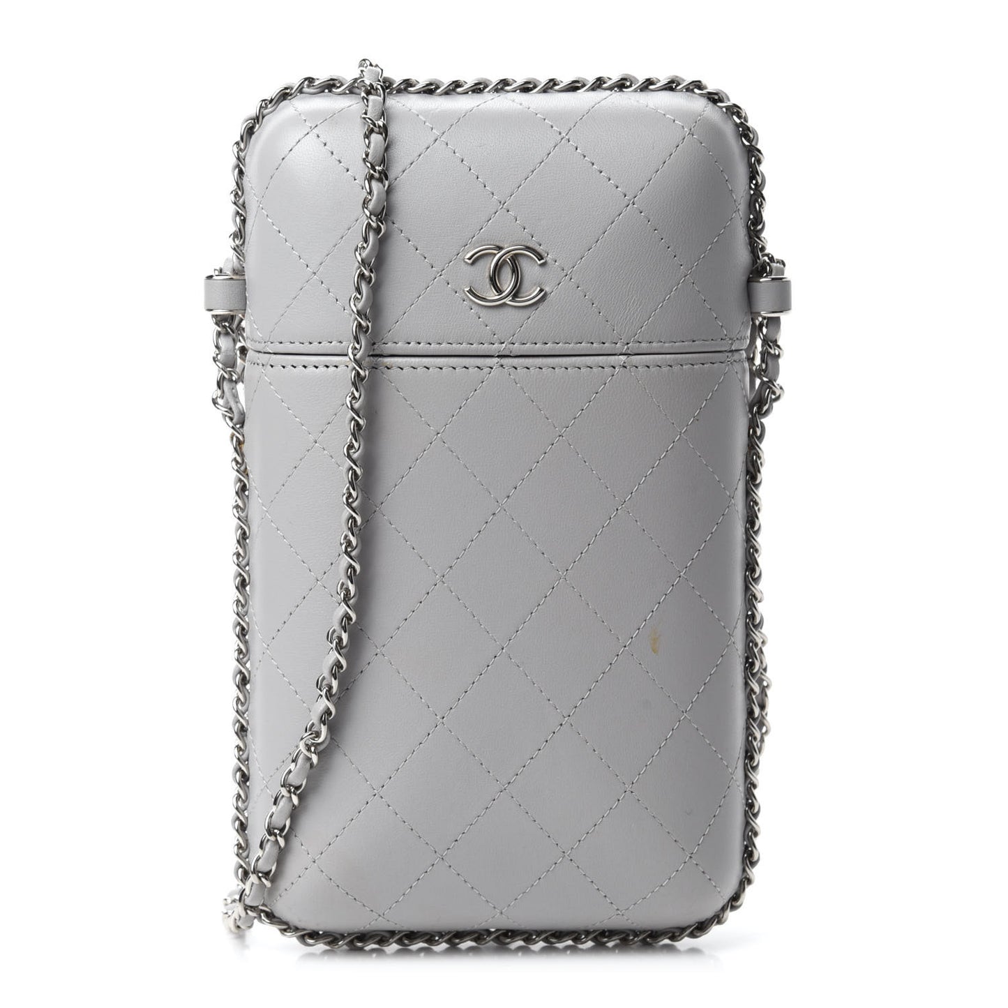 Lambskin Quilted Chain Around Phone Holder Grey