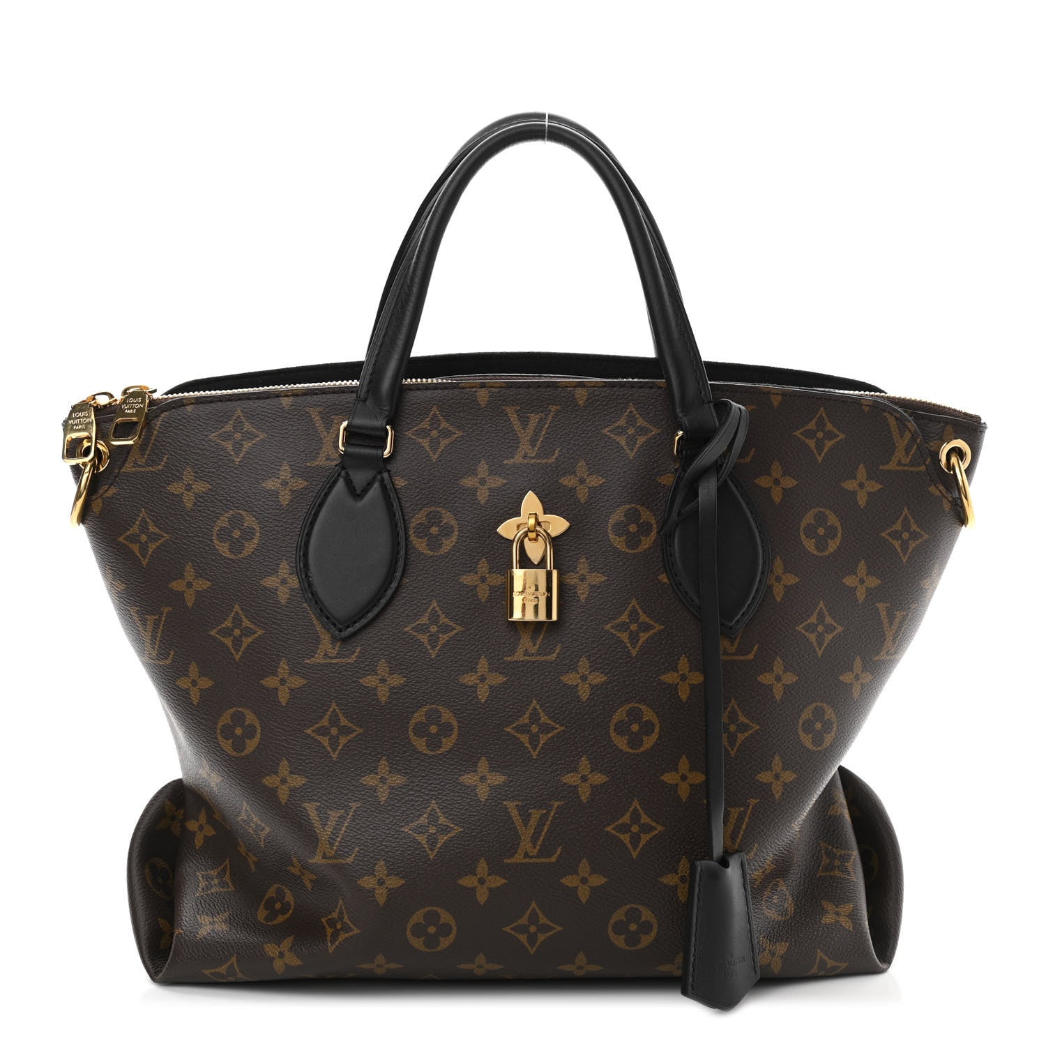 Louis Vuitton Monogram Flower Zipped Tote MM Black 1029486