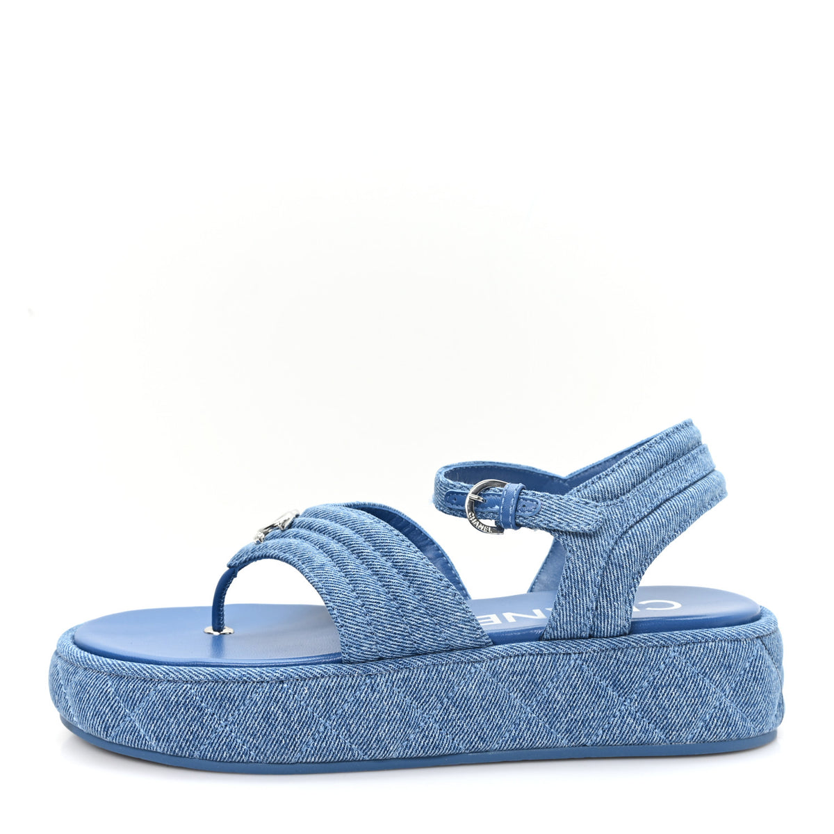 Denim Quilted CC Platform Thong Sandals 40 Blue