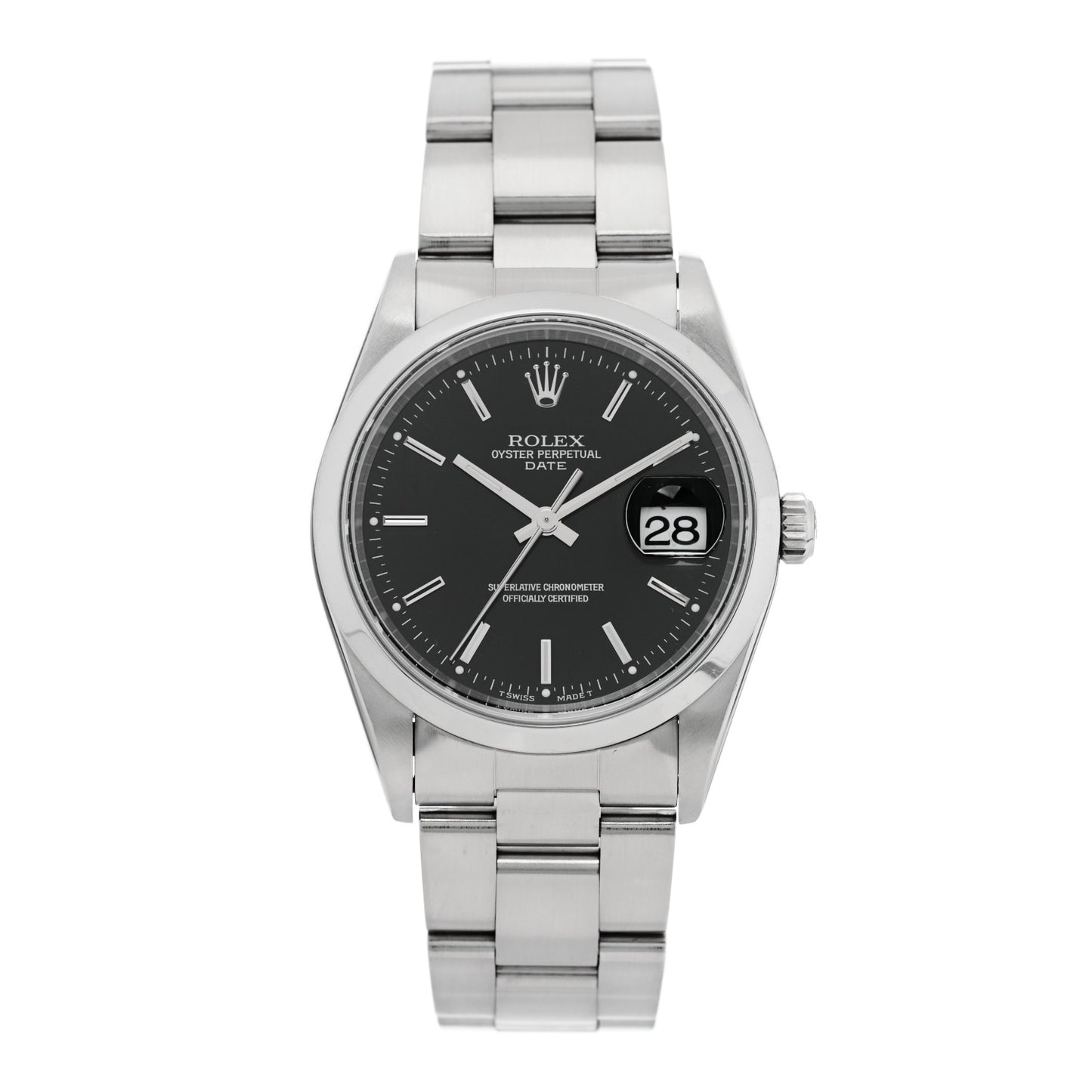 Stainless Steel 34mm Oyster Perpetual Date Watch Black 15200