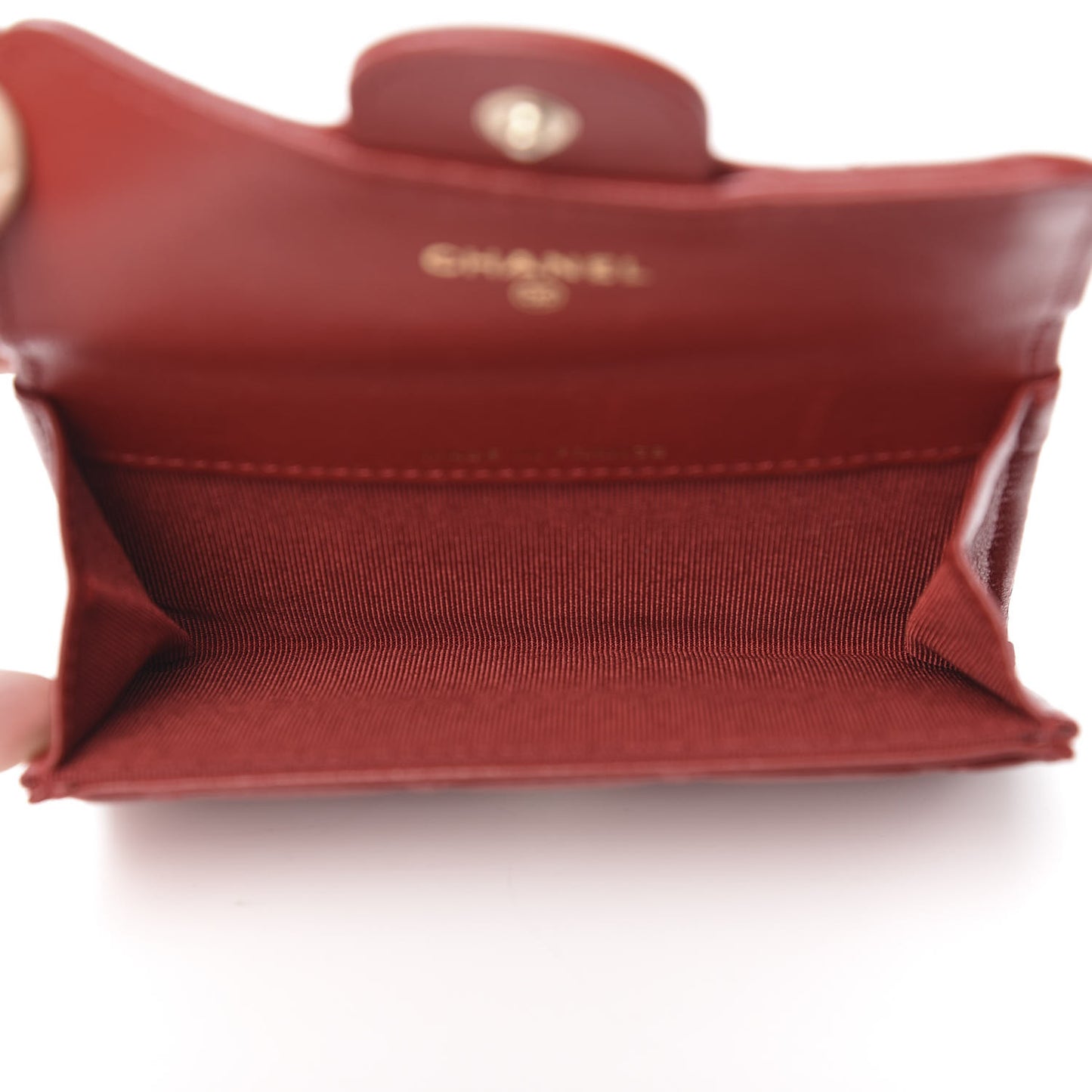 Lambskin Quilted Flap Card Holder Wallet Red