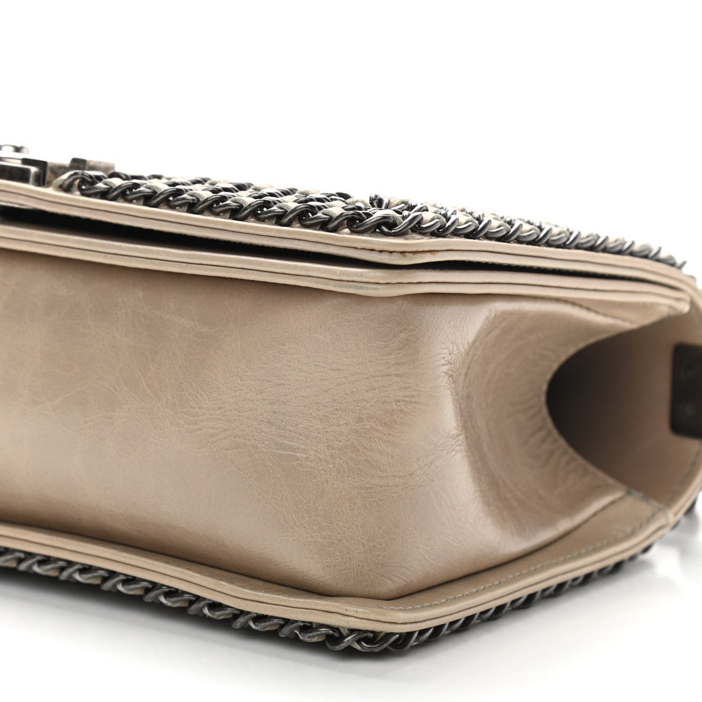 Glazed Calfskin Quilted Medium Boy Chained Flap Beige