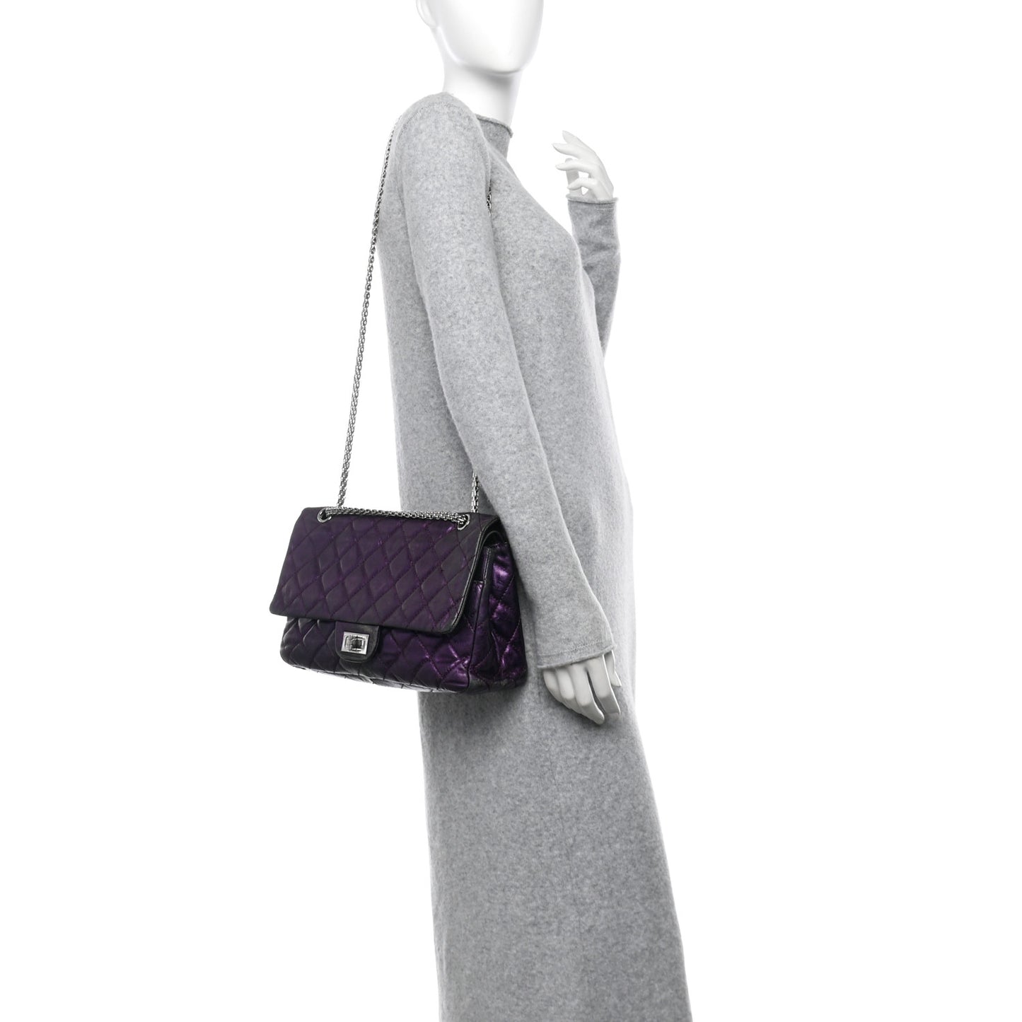 Metallic Aged Calfskin Quilted 2.55 Reissue 227 Flap Purple
