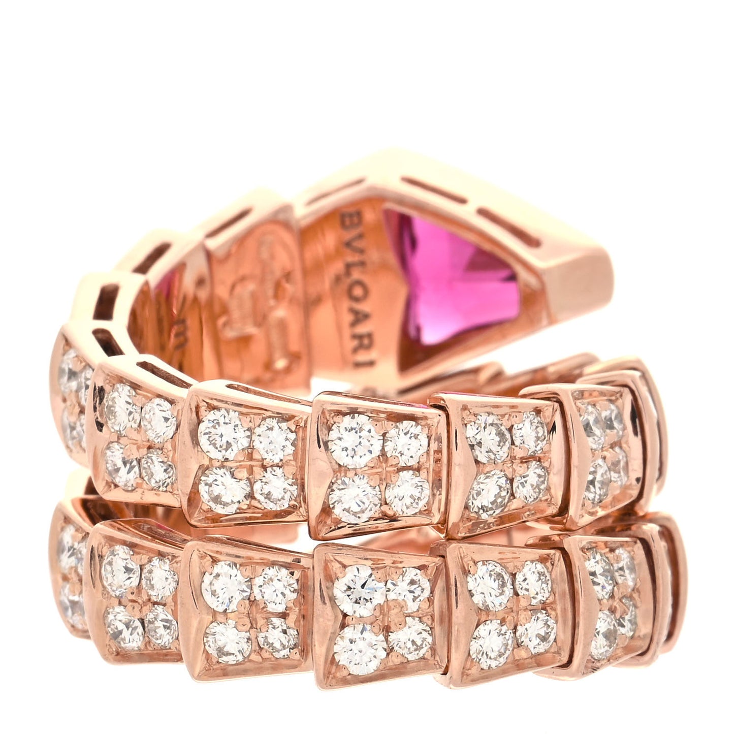 18K Rose Gold Diamond Rubellite Serpenti Viper Pave Ring M