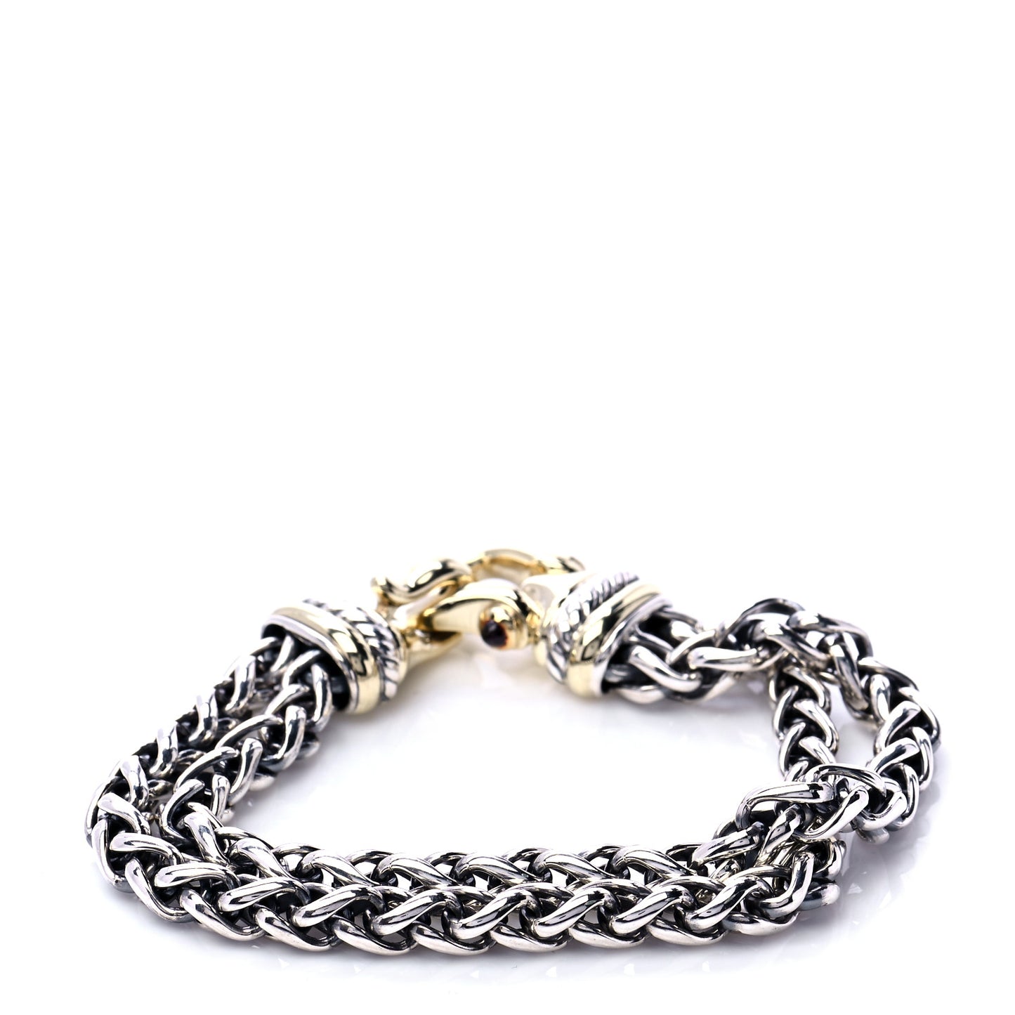 Sterling Silver 14K Yellow Gold Garnet 6mm Double Wheat Buckle Bracelet