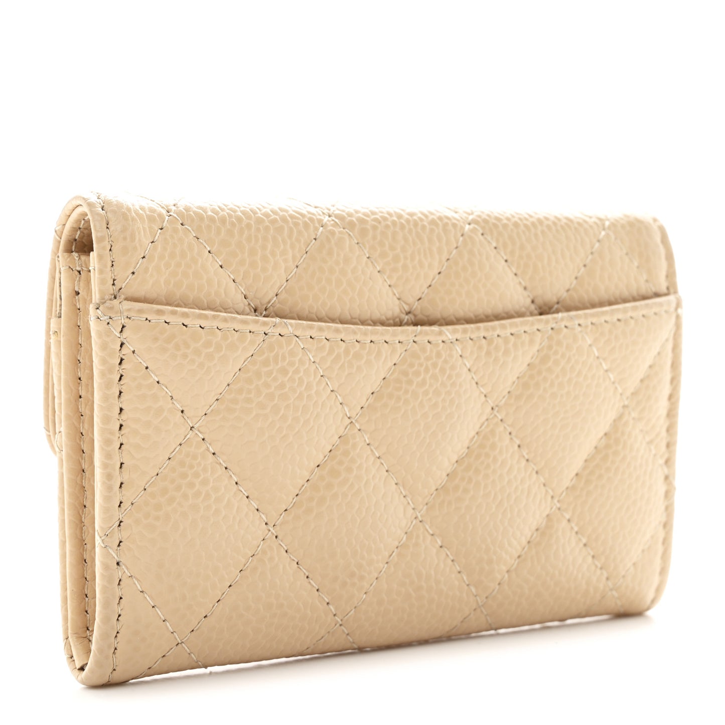Caviar Quilted Flap Card Holder Wallet Beige