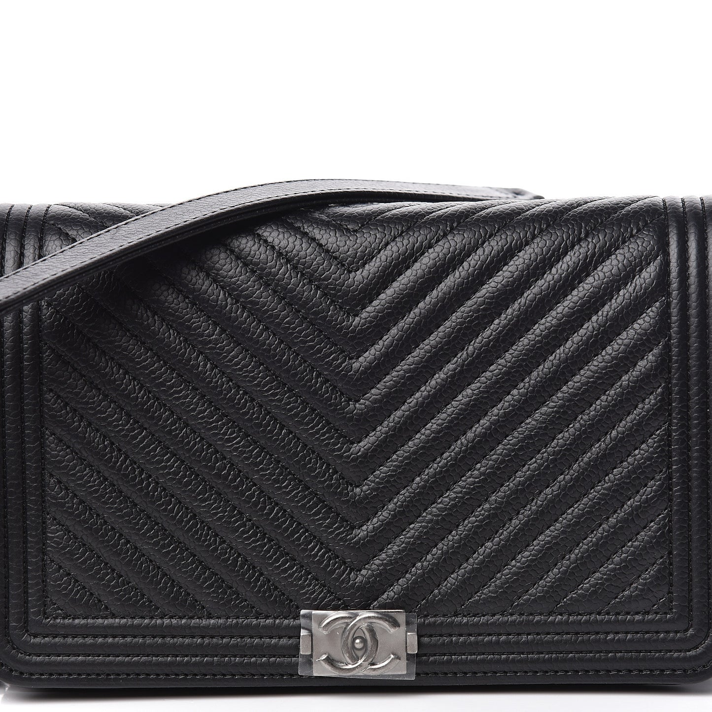 Grained Calfskin Chevron Quilted Boy Wallet On Chain WOC Black