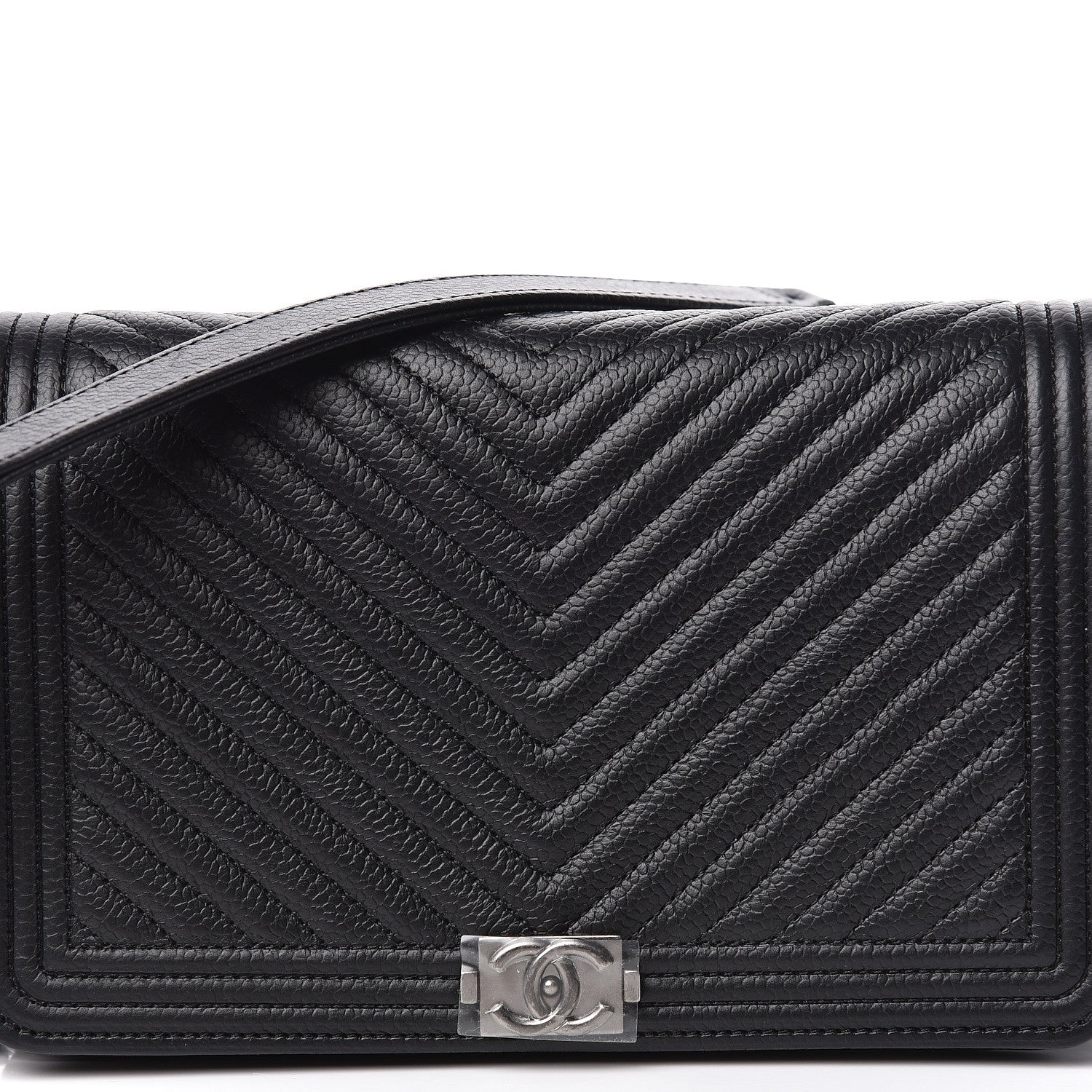 Chanel Grained Calfskin Chevron Quilted Boy Wallet On Chain WOC Black 13 of 14