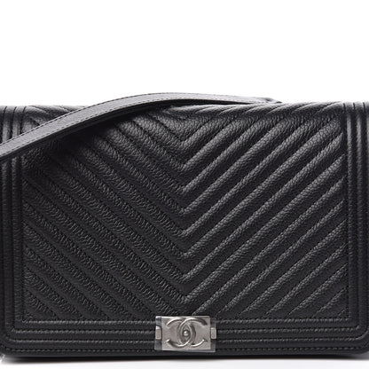 Chanel Grained Calfskin Chevron Quilted Boy Wallet On Chain WOC Black 13 of 14
