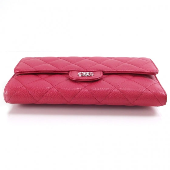 Caviar Quilted Tri-Fold Wallet Fuchsia