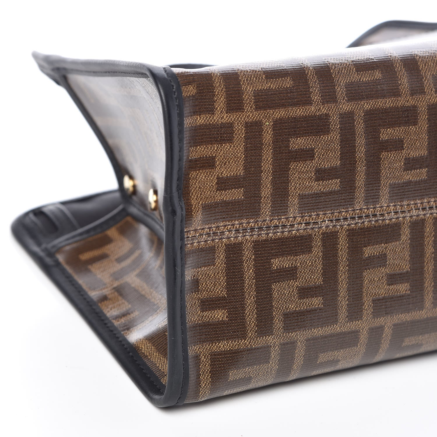 Fendi Glazed Fabric Vitello Century FF 1974 Stamp Patch Mini Peekaboo Defender Cover Mogano Panna Black 8 of 9