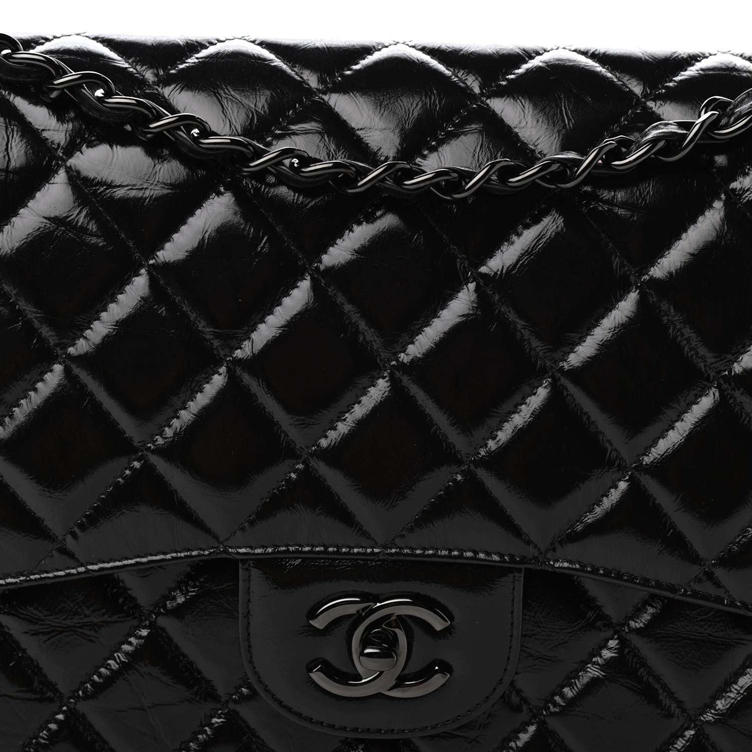 Chanel Shiny Distressed Calfskin Quilted Jumbo Double Flap So Black 10 of 11