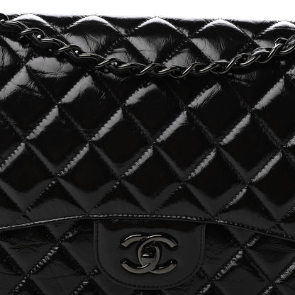 Chanel Shiny Distressed Calfskin Quilted Jumbo Double Flap So Black 10 of 11