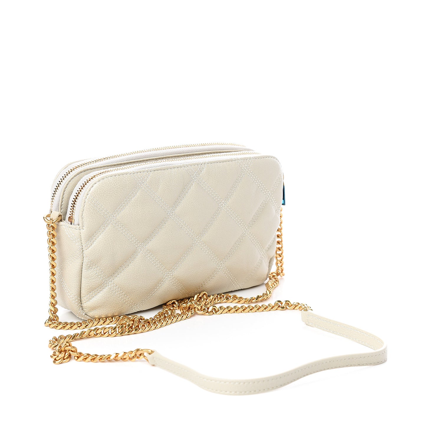Grained Lambskin Quilted Mini Becky Double Zip Bag Vintage White
