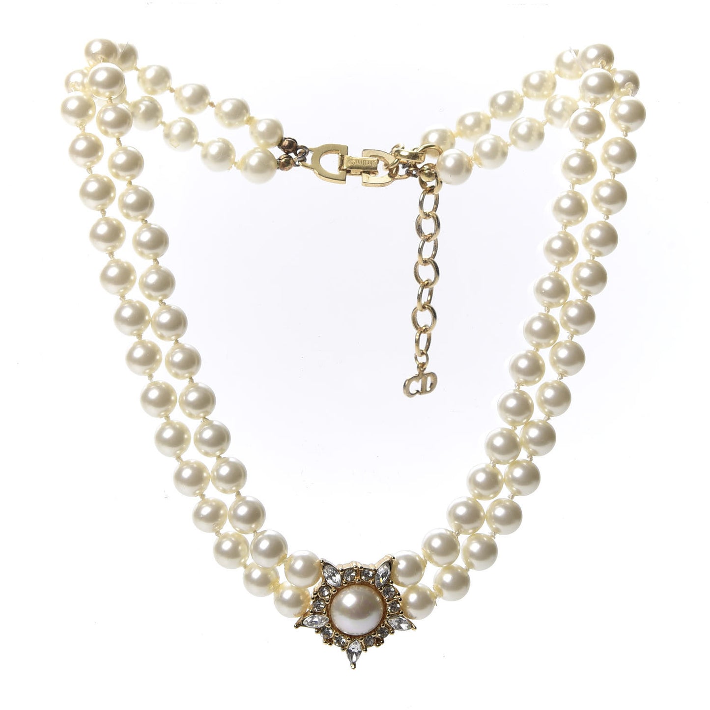 Pearl Crystal Necklace Gold