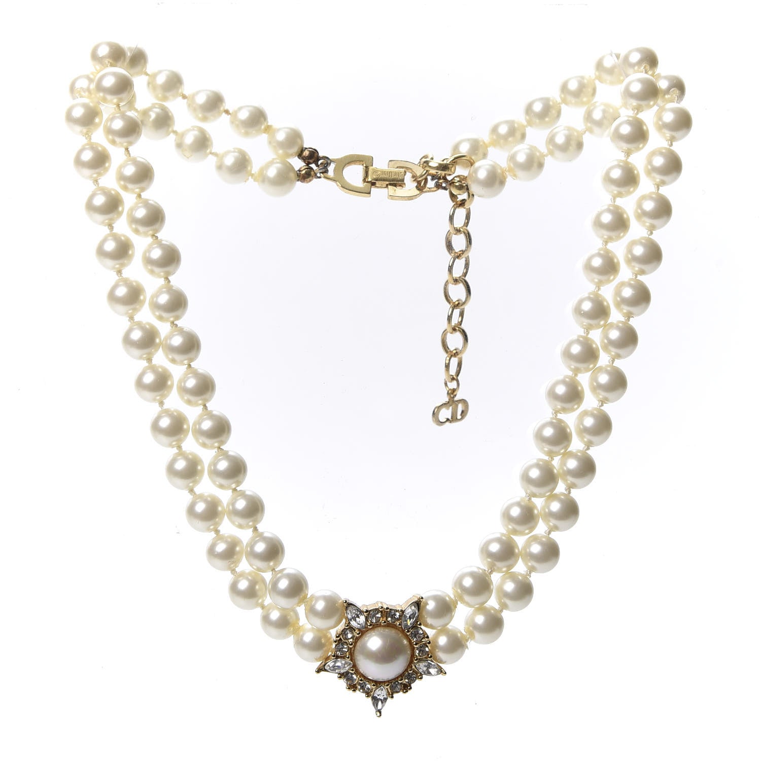 Christian Dior Pearl Crystal Necklace Gold 2 of 3