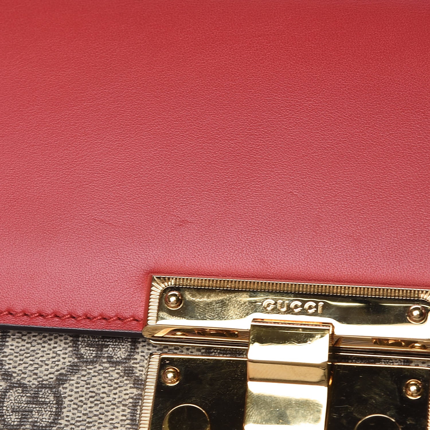 Gucci GG Supreme Monogram Calfskin Medium Padlock Top Handle Bag Beige Hibiscus Red New Rosette 11 of 14