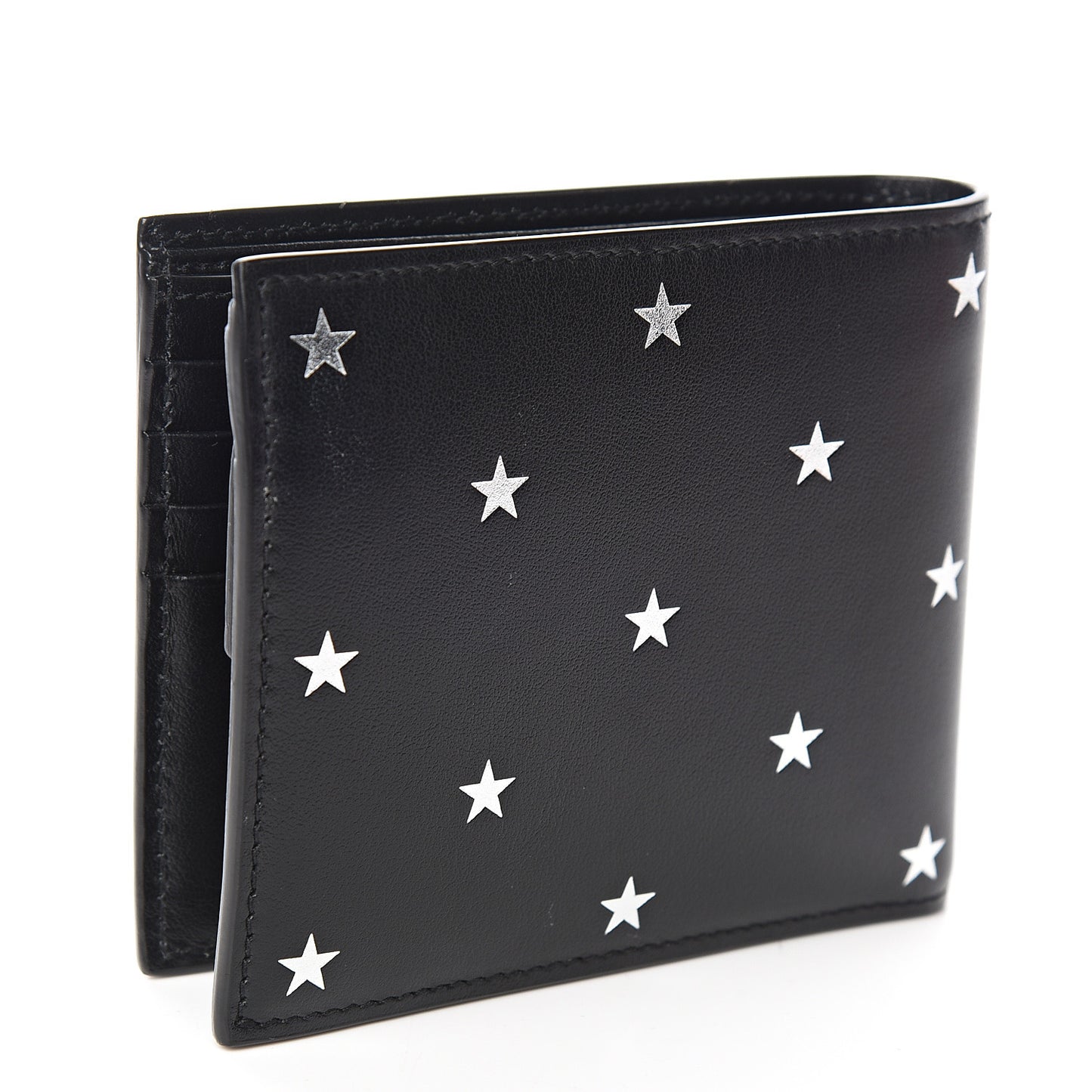 Calfskin Star Print Bi-Fold Wallet Black