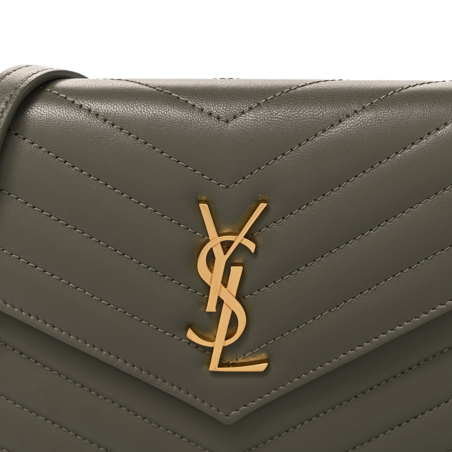Lambskin Matelasse Chevron Monogram Envelope Chain Wallet  Green