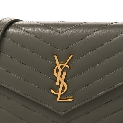Saint Laurent Lambskin Matelasse Chevron Monogram Envelope Chain Wallet  Green 8 of 10