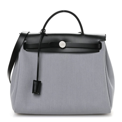 Hermes Military Toile Vache Hunter Herbag Zip Retourne 31 PM Gris Pantin Black 1 of 12