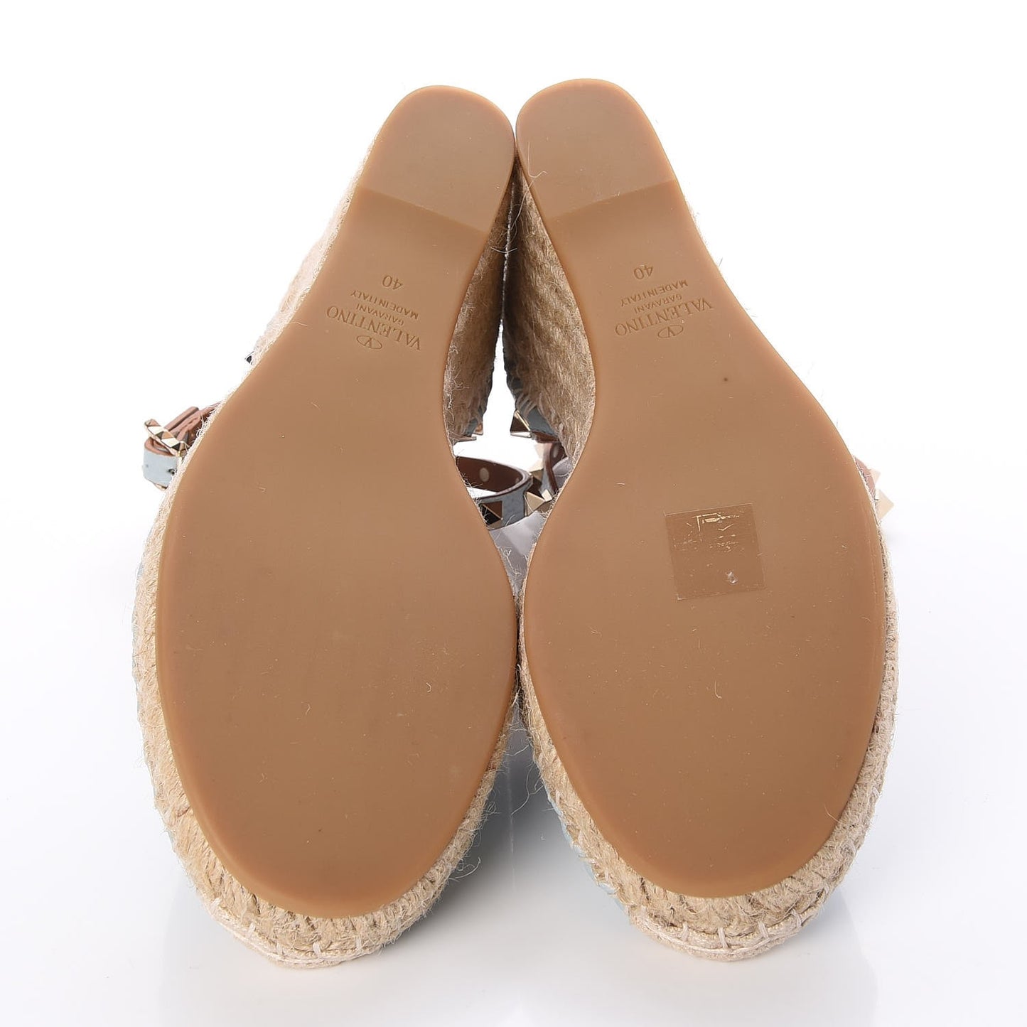 Grained Calfskin Rockstud Ankle Wrap Espadrille 15/85mm Wedges 40 Sky Sorbet