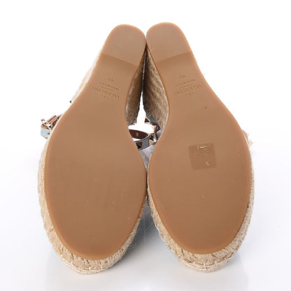 Valentino Garavani Grained Calfskin Rockstud Ankle Wrap Espadrille 15/85mm Wedges 40 Sky Sorbet 5 of 9