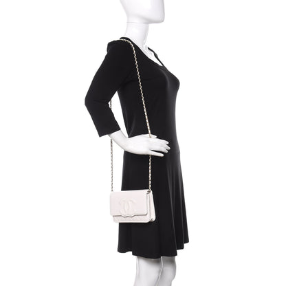 Chanel Goatskin Quilted Timeless CC Wallet On Chain WOC White 2 of 12
