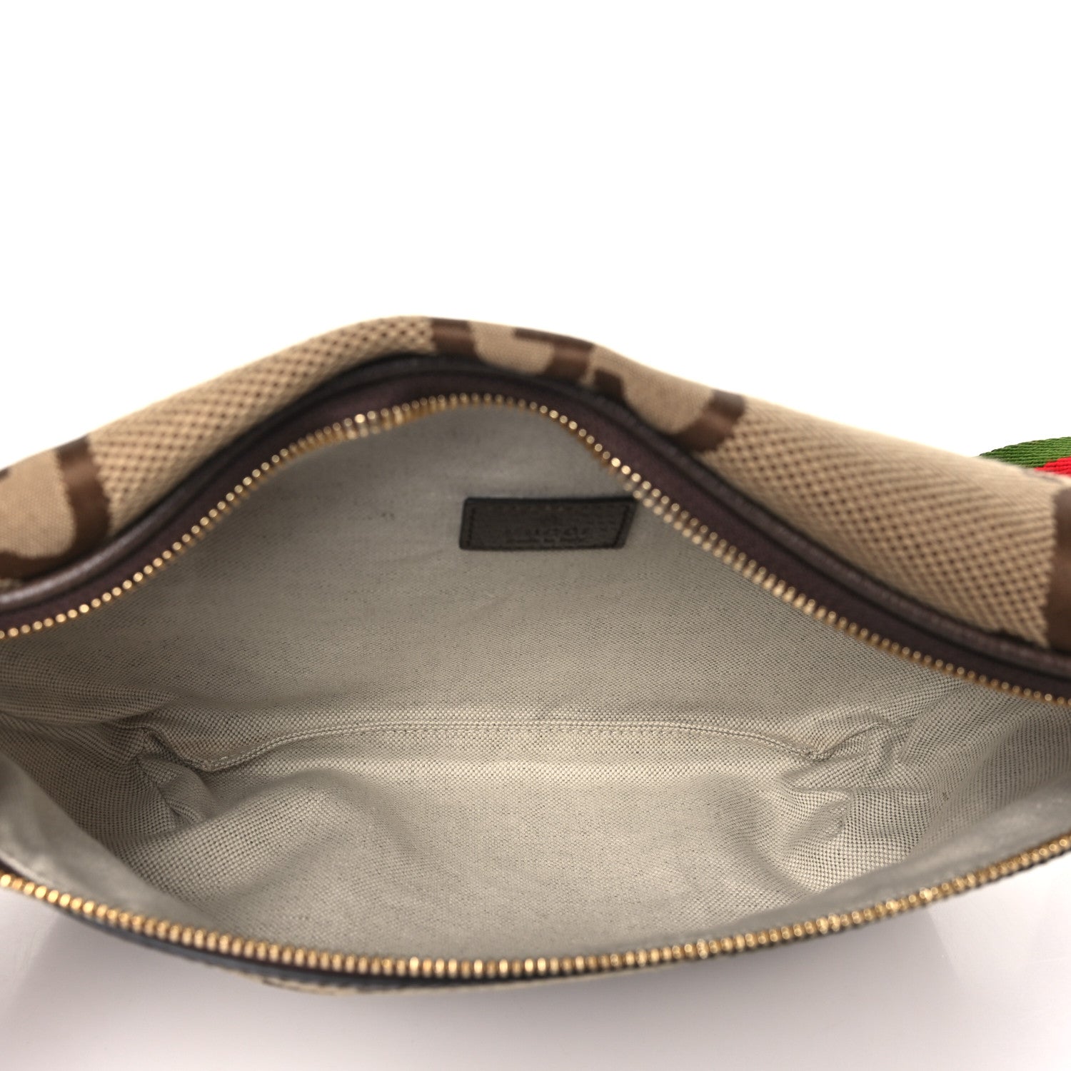 Gucci Monogram Jumbo GG Textured Dollar Calfskin Web Belt Bag Camel Ebony New Acero 5 of 10