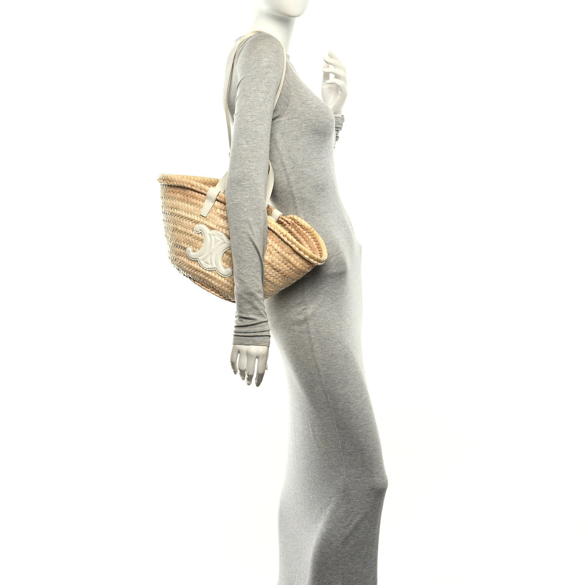 Raffia Calfskin Triomphe Teen Panier White