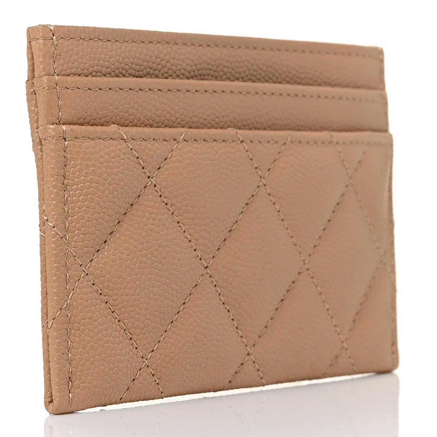 Caviar Quilted Crystal Card Holder Beige