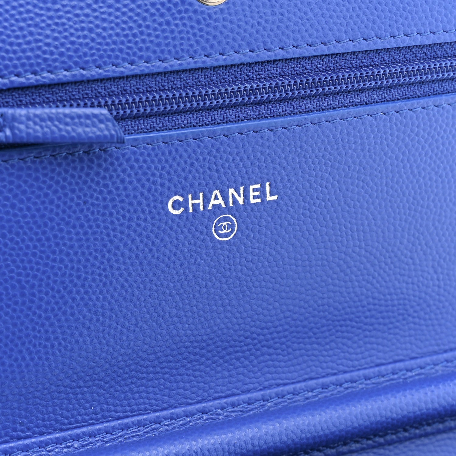 Chanel Caviar Chevron Quilted Wallet On Chain WOC Blue 6 of 12