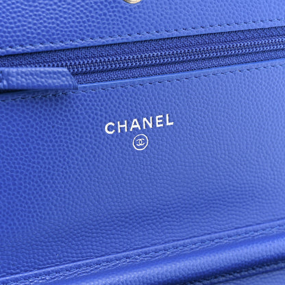Chanel Caviar Chevron Quilted Wallet On Chain WOC Blue 6 of 12