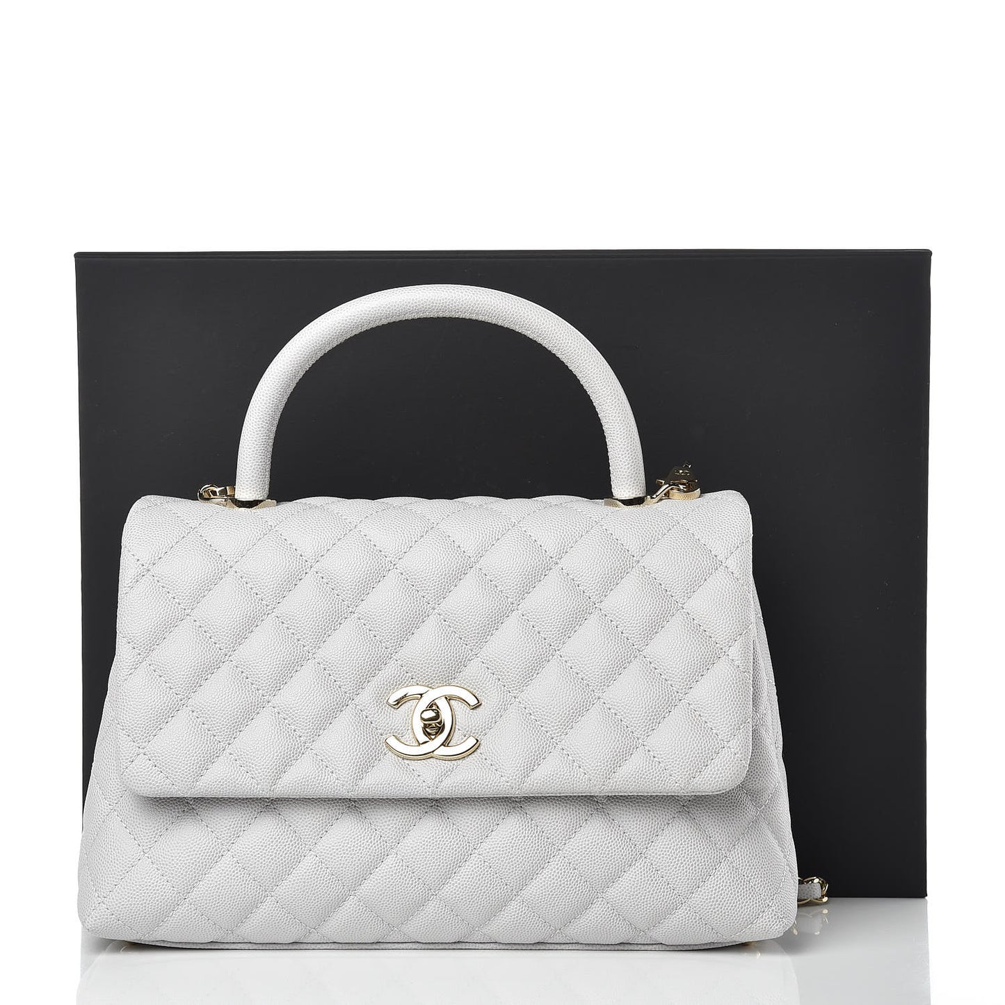Caviar Quilted Small Coco Handle Flap Light Grey