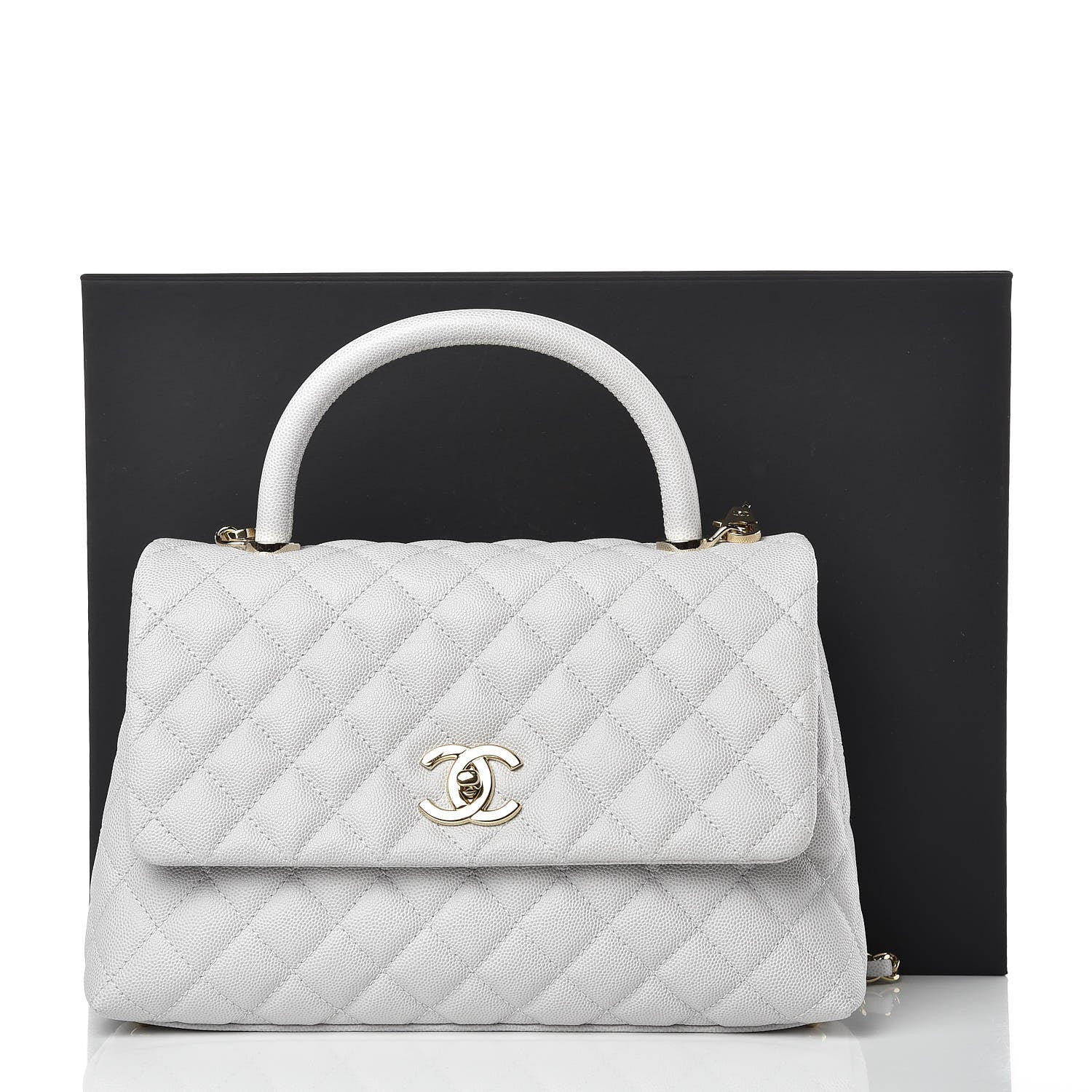Chanel Caviar Quilted Small Coco Handle Flap Light Grey 9 of 9