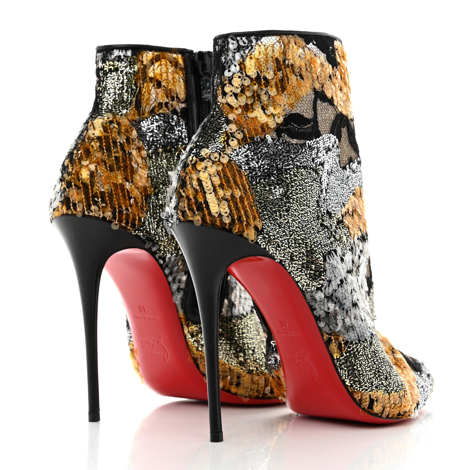 Christian Louboutin Kid Patchy Lace Sequin Gipsybootie 100 Ankle Boots 41 Black Multicolor 4 of 8