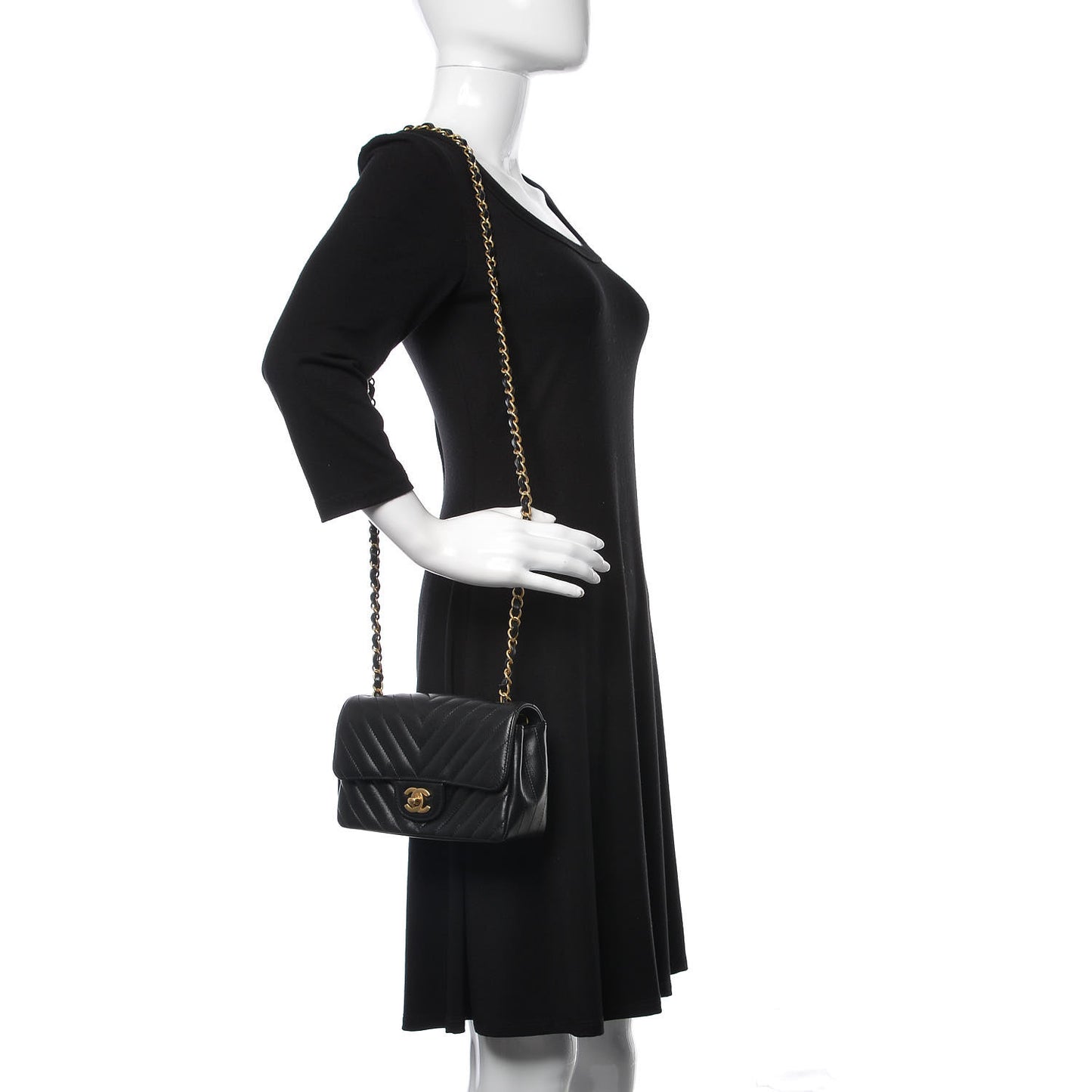 Lambskin Chevron Quilted Mini Rectangular Flap Black