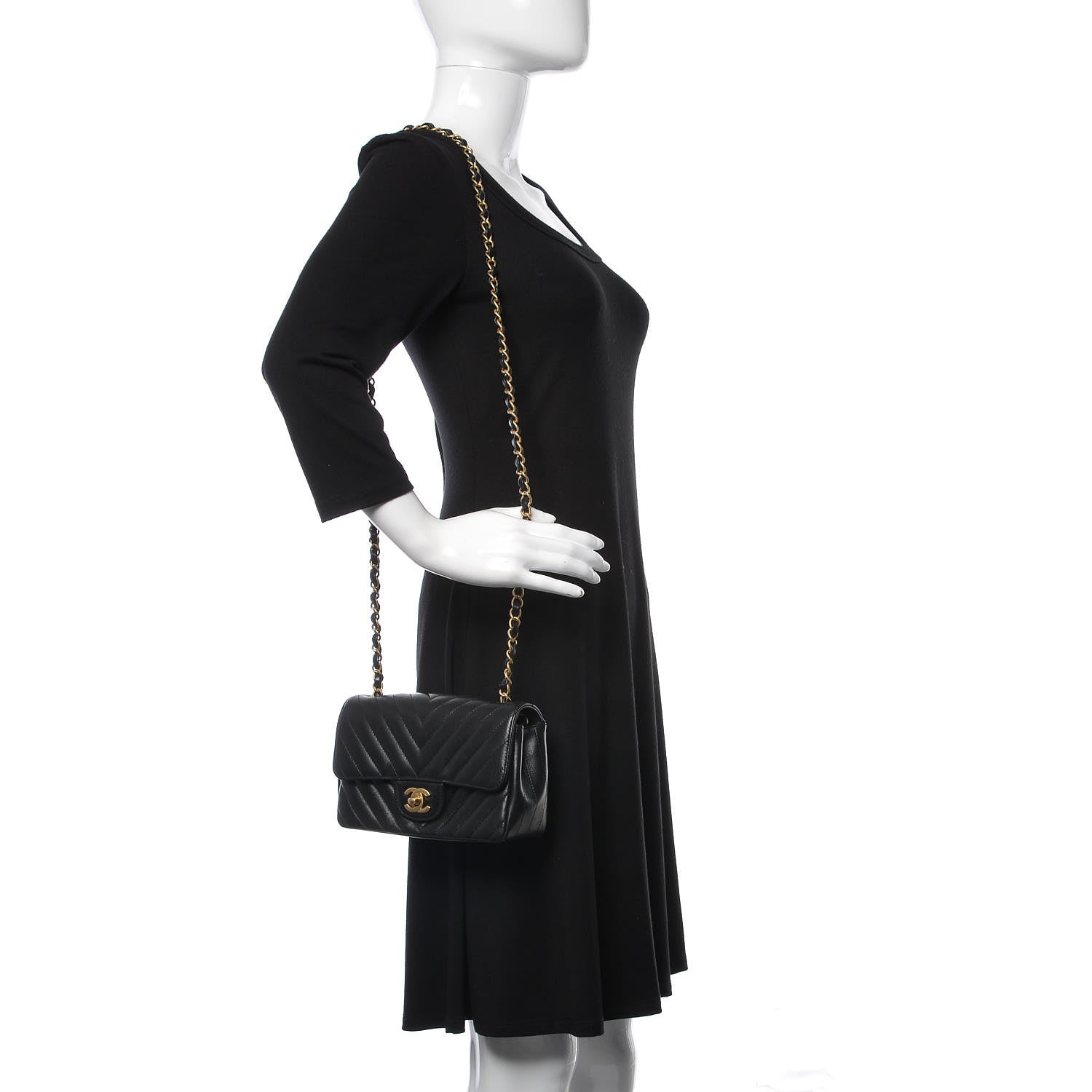 Chanel Lambskin Chevron Quilted Mini Rectangular Flap Black 2 of 10