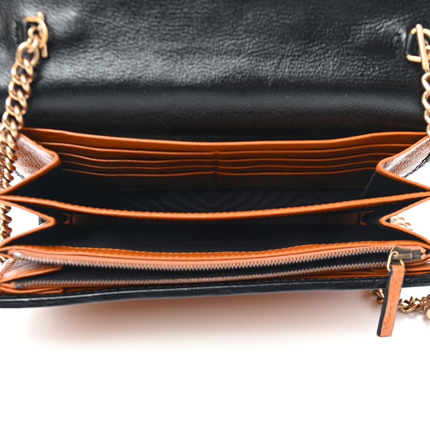 Vintage Effect Calfskin Matelasse Diagonal Torchon GG Marmont Chain Wallet Cognac
