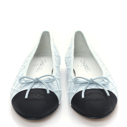 Chanel Denim Embroidered Grosgrain CC Cap Toe Ballerina Flats 38.5 Light Blue Black 2 of 9