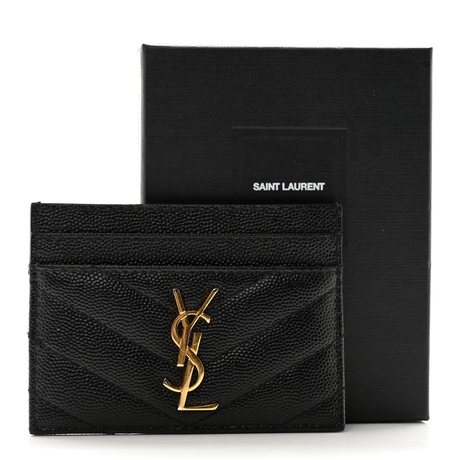 Saint Laurent Grain De Poudre Matelasse Chevron Monogram Credit Card Case Black 11 of 11