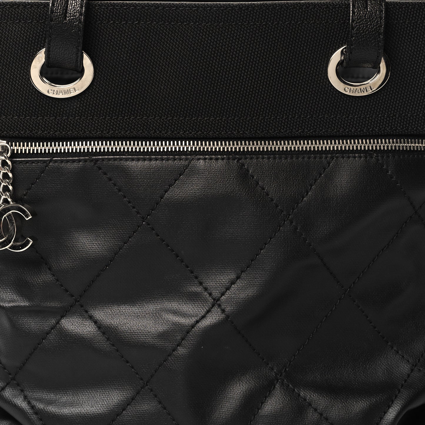 Coated Canvas Quilted Large Paris Biarritz Tote Black