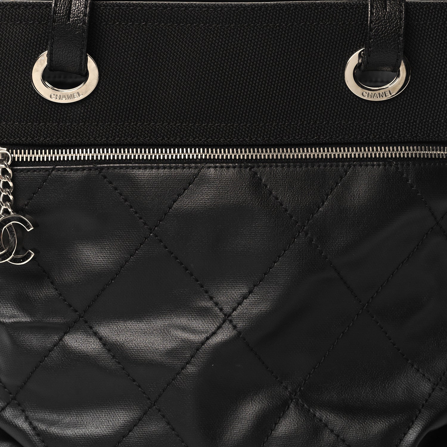 Chanel Coated Canvas Quilted Large Paris Biarritz Tote Black 17 of 23