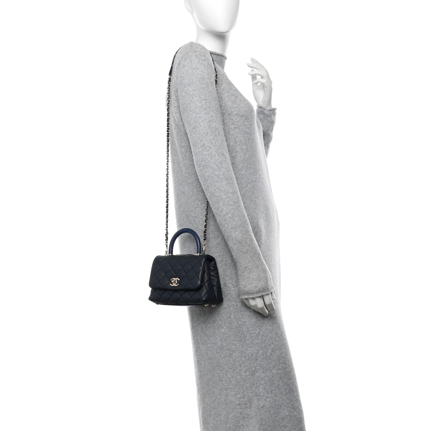 Chanel Caviar Lizard Embossed Quilted Extra Mini Coco Handle Flap Navy 2 of 10
